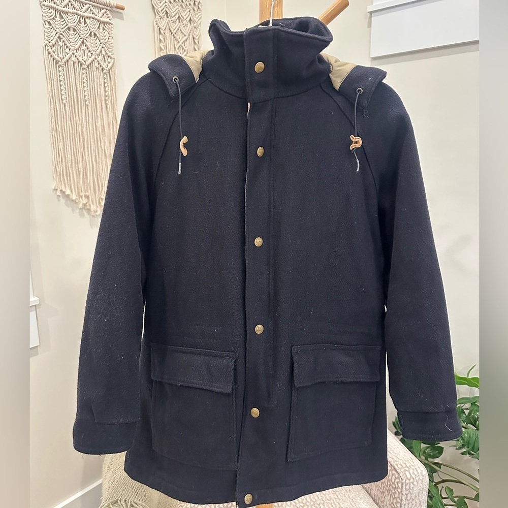 L.L.Bean vintage black Wool Blend Hooded Parka Field Coat Women’s Medium - Picture 2 of 9